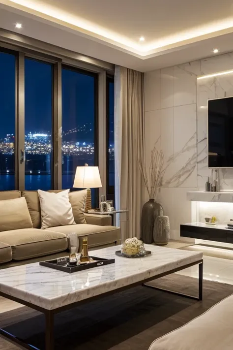 night view,Living room,Champagne party,marble