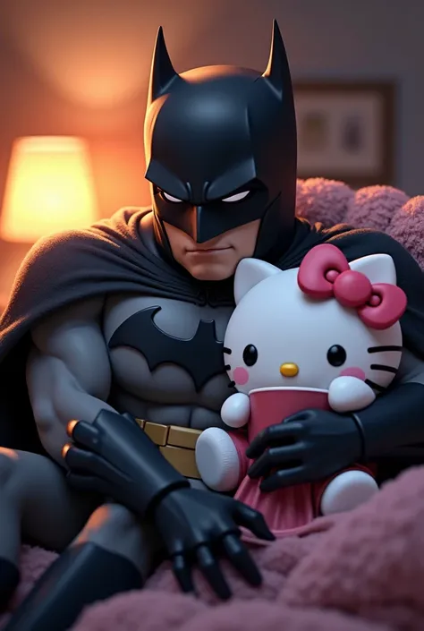 Batman and hello kitty cuddling up watching something