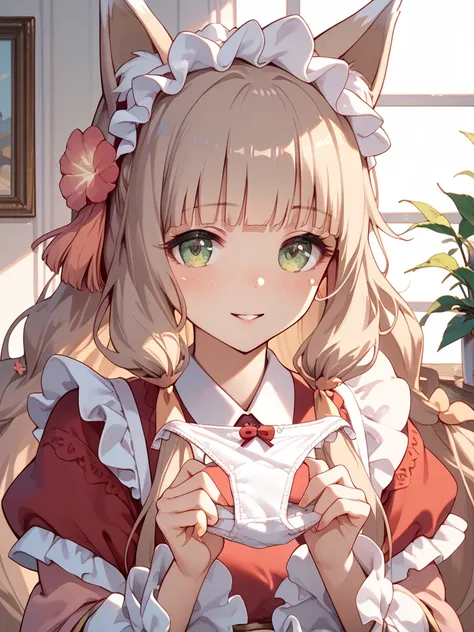 NSFW, ultra detailed, high quality,1girl, headshot , Maho(Princess connect!), maid, holding panties, , (jitome)