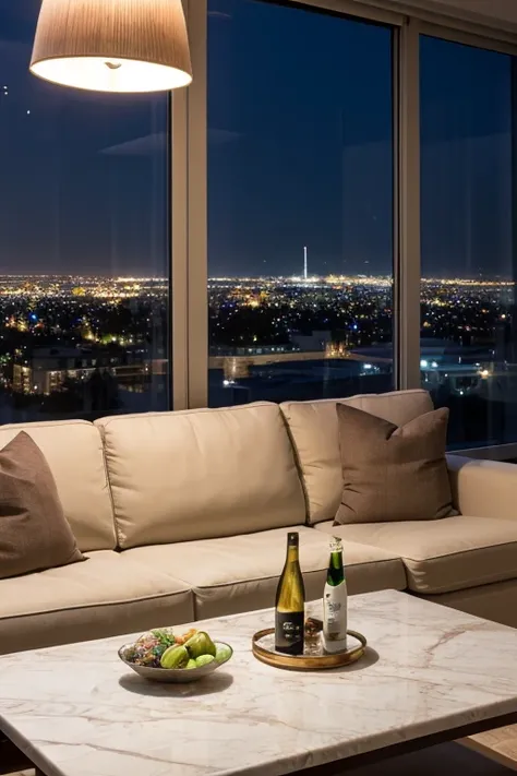 night view,Champagne party,wine cooler,living room,marble