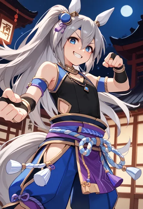 score_9, score_8_up, score_7_up, BREAK, best quality, masterpiece, very aesthetic, ultra detailed,very detailed background,ratingBREAK,zPDXL3, tamamo, tamamo_narukami, horse ears, horse tail, long hair, blue eyes, hair between eyes, grey hair, ponytail,jew...