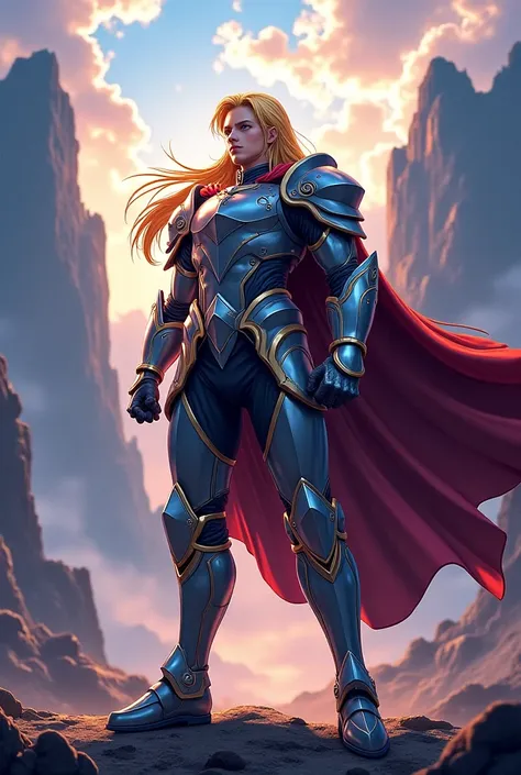 Paladin with long hair in an epic anime pose