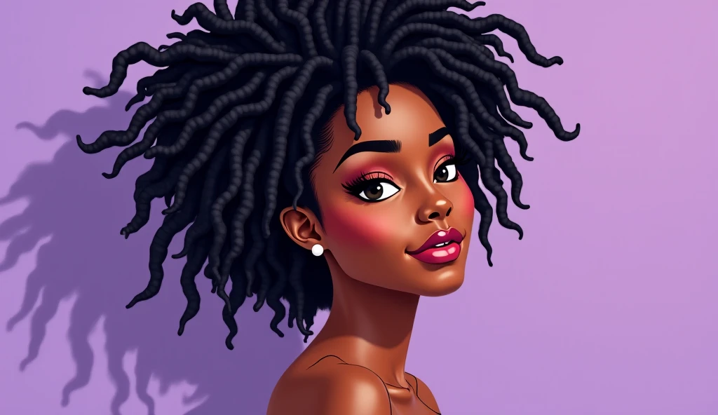 a vector of an attractive african woman with dreadlocks afro hair puff. Chill purple background vibes. Hiperdetailed image.
