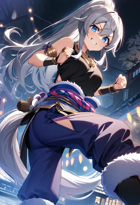 score_9, score_8_up, score_7_up, BREAK, best quality, masterpiece, very aesthetic, ultra detailed,very detailed background,ratingBREAK,zPDXL3, tamamo, tamamo_narukami, horse ears, horse tail, long hair, blue eyes, hair between eyes, grey hair, ponytail,jew...