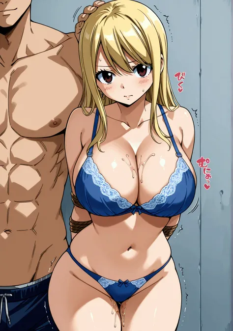 Lucy Heartfilia、 Fairy Tail 、Mashima Hiro style picture 、 young woman、 beautiful woman、 sexual arousal、Expression of pleasure、Big Breasts、Big Ass、 very thick thighs、 Max Image Quality、 high resolution、 Masterpiece、 super quality next to each other、 big bre...