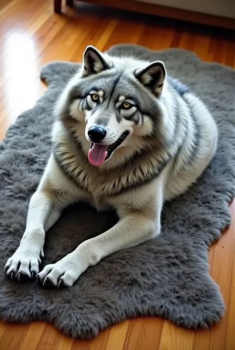 Use the image you generated of the wolf to present it as a rug 