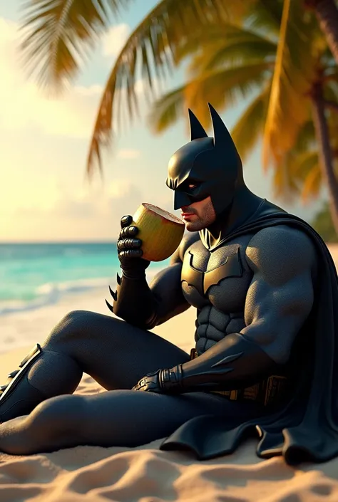  Batman on the beach, Drinking coconut 