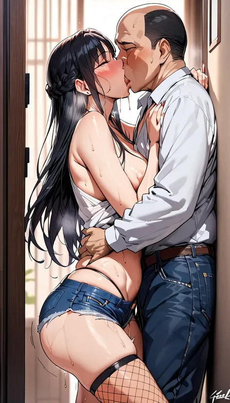 nsfw,1scene,from front,cnc,High quality,Ultra-high resolution,High-definition illustrations,Masterpiece,extremely detailed,highres,detail mouth,Mature hetero sexual couple,bewitching woman,(married sexy milf is glossy lips and geezer perv is lust hentai),(...