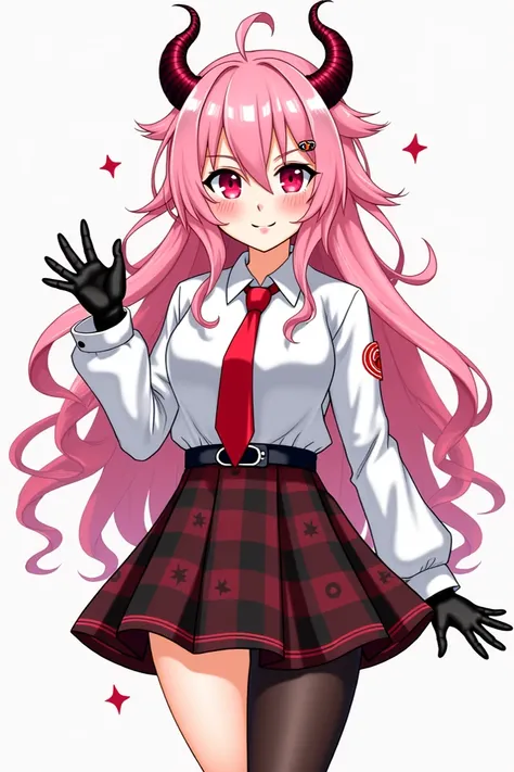 . This character has a bright , memorable appearance with cyberpunk elements

The main features of appearance:  hair: long, wavy,  pink , with strands,  with a radiant effect . eyes:  reddish-pink ,  large and expressive ,  reddish-pink . Accessories:  dem...