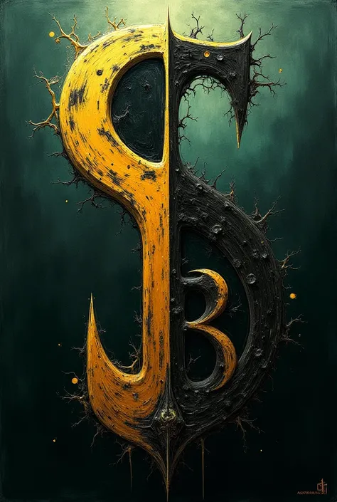 I would like to mix the letters SJB in a gothic and abstract way with yellow, black and dark green colors. 