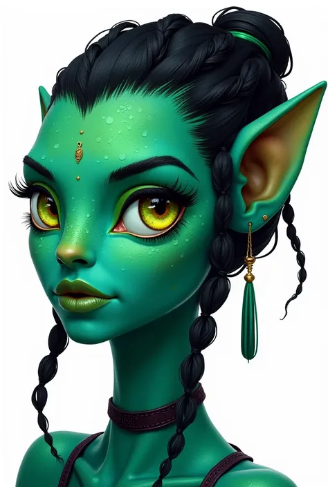 Create an avatar in the color green like the one in the movie avatar ,  illustrated with box braids to be used on a logo in the profile position and without a background and very attractive.
