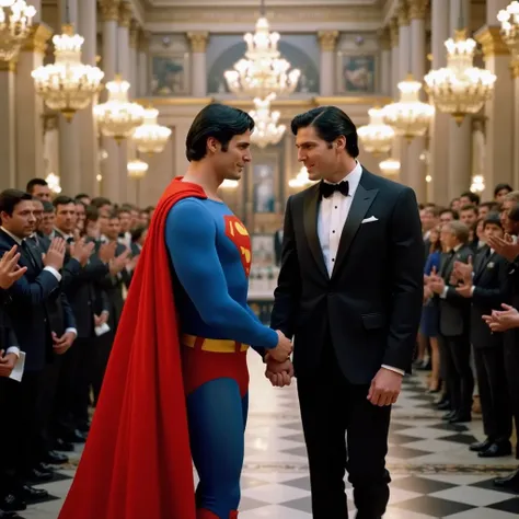 This is the wedding of Superman in St. Peter's Basilica.Trump President of the United States wearing Tuxedo, Superman fly with Trump in a princess way and the two hold hands in hand into the church. Superman look Trump with love.Superman,a 30-year-old Tyle...