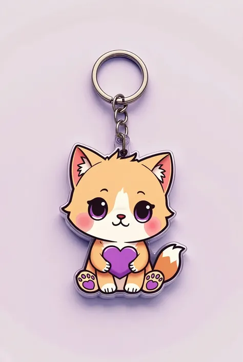 Kitten keychain with purple heart on the legs