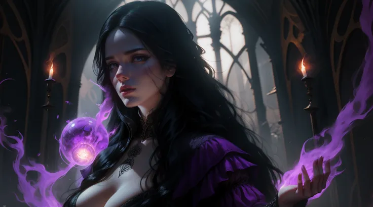 {-erro_de_anatomia:1.0} woman 3, witchcraft, magician, victorian clothes, where poison potions and vines abound, a woman (yennefer), very long black hair (black hair), (purple eyes), nekless . Indifferent look , merciless, dancing witk a demon, Angry face,...