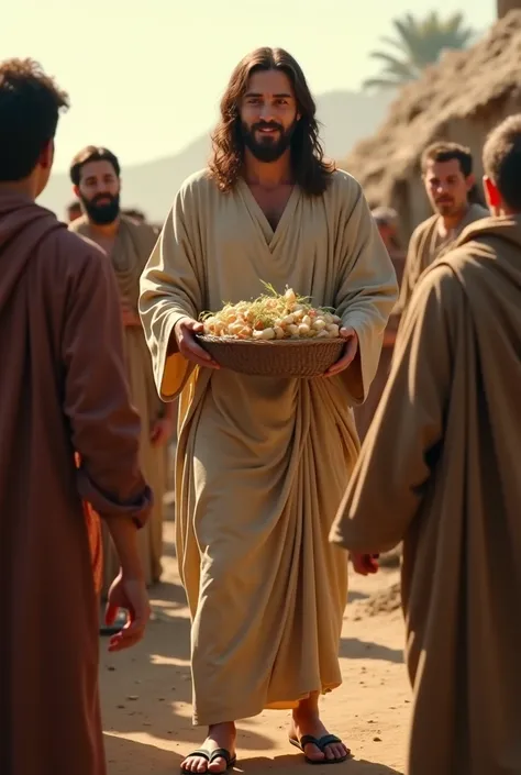 Generate video where Jesus is delivering food