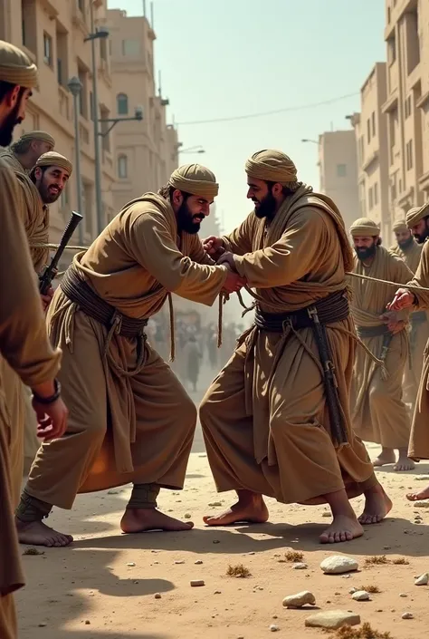  In the first Abbasid period, a group of Arab men attacked two men and tied them to ropes 