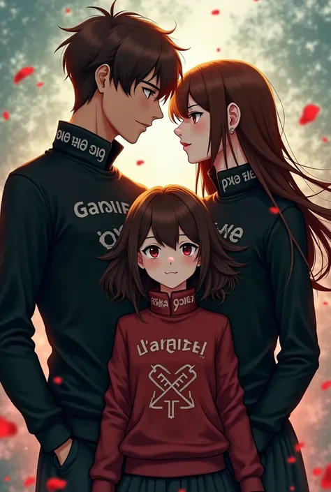 Characters couple high collar black shirt with a name Gabriel Xit on the two men on the one on the brunette woman Xit on the two baby Lua calsa azutematic anime sweatshirt