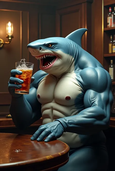 Muscular shark having a drink 