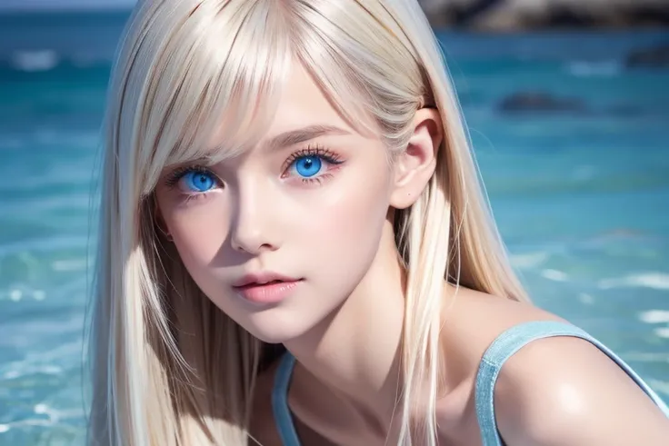  Mastepice,  best quality,  very innocent first 々An Extraordinary Beautiful Girl with a Beautiful Young Appearance 、 Very Beautiful Super Long Platinum Blonde Silky Hair 、Illustration、 Super Detailed Details ,  high resolution, 8K Wallpaper,  perfect dynam...