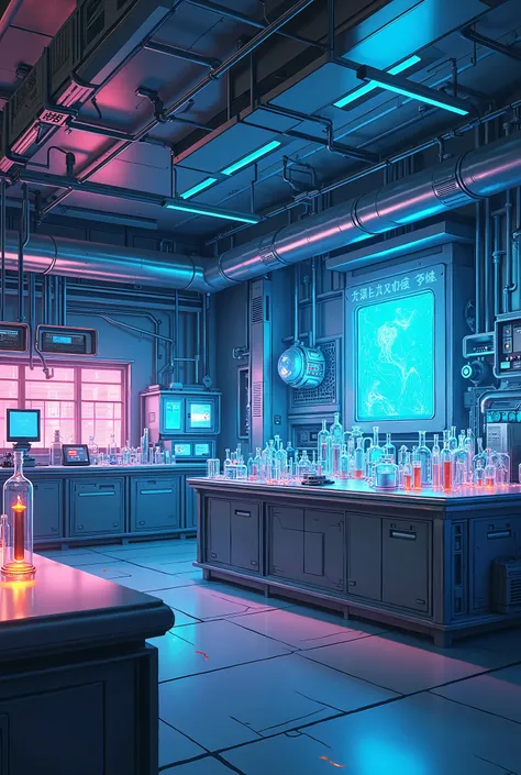 Anime version, anime style, background, Without people, Experimental lab,