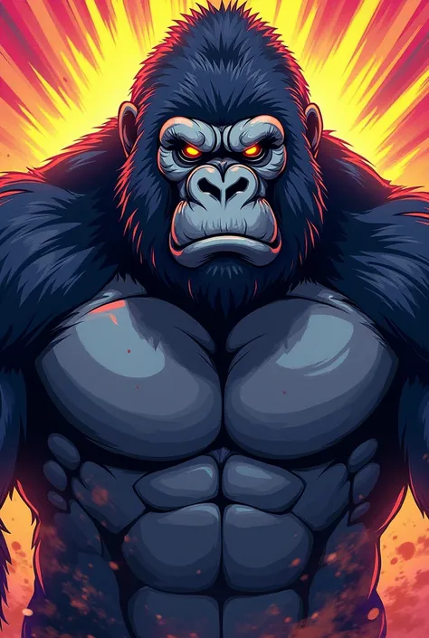 cool and brave gorilla pictures, create colorful pictures with anime style 