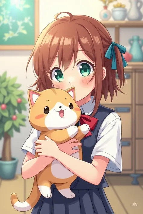 Monika from doki doki literature club anime holding cute anime cat