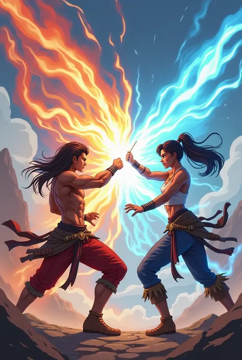 Design a high-energy animated fight scene where two characters use the powers of "Chhaava" to clash. How would you animate the special effects and timing of each blow?
