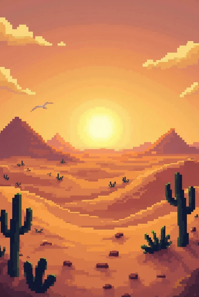 Pixelated Egyptian desert with clear sunset
 sky