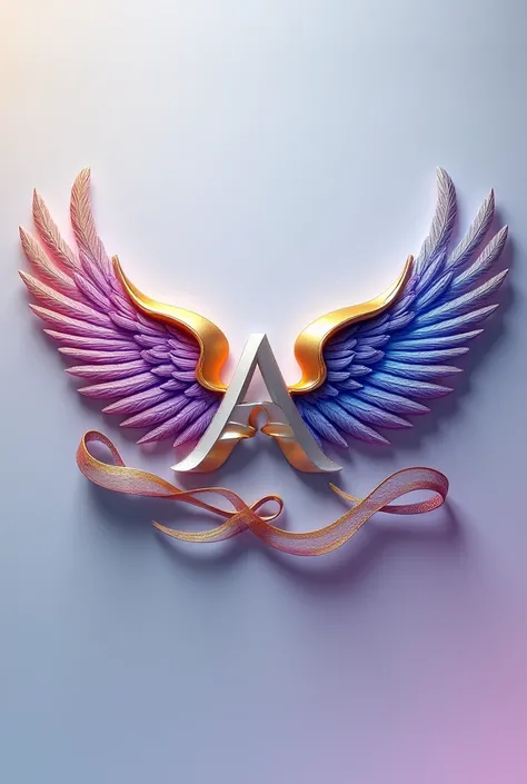 3d logo in the form of wings and ribbon in gold color  , purple blue and silver with the inscription A JALU in large letters