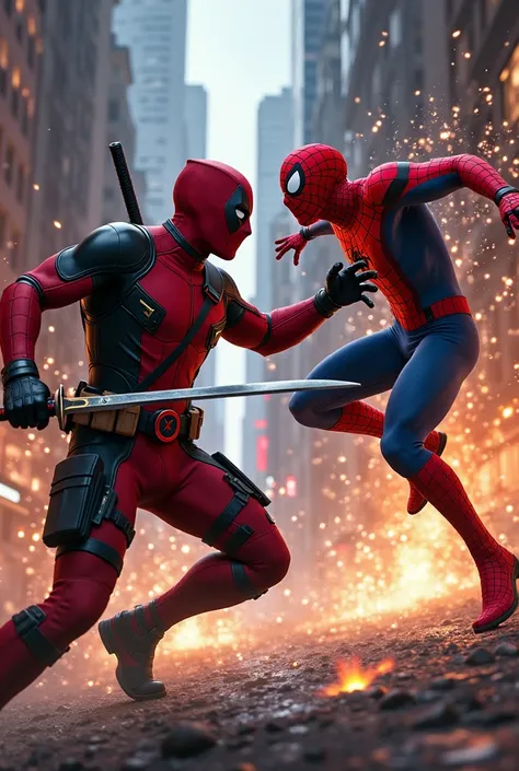 Dead pool and spiderman fighting 