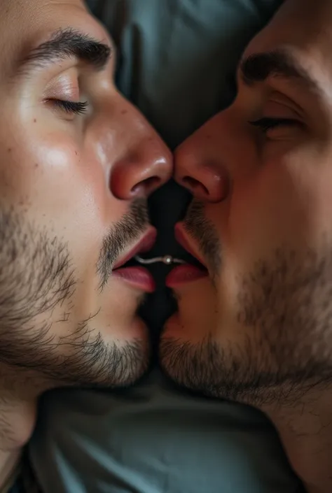 Two men giving oral sex, Close up on the face with sperm. Realistic photo