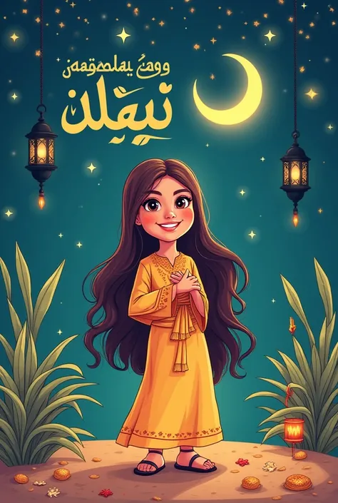 Cartoon image of a woman with her first name written in Bas Assia during the holy month of Ramadan 