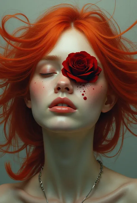 Create a red-haired girl with a Hollo on her face and a Red Rose coming out of that slime