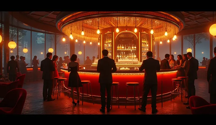  I draw a dazzling view of a cabaret style bar at night. With yellow nightlights . realistic image, 8 K