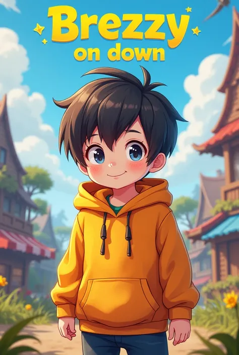 Make A Cute anime boy write brezzy on down character wearing (colour hoodie) with animated pubg  background