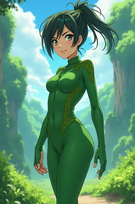 Generate an anime character in an all-green outfit