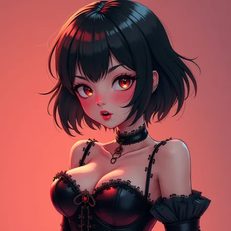 Blush, Short hair, Lips, Tongue, Nose Blush, , corset

 ←, 360 View, 3D Rendering, comic book style; goth