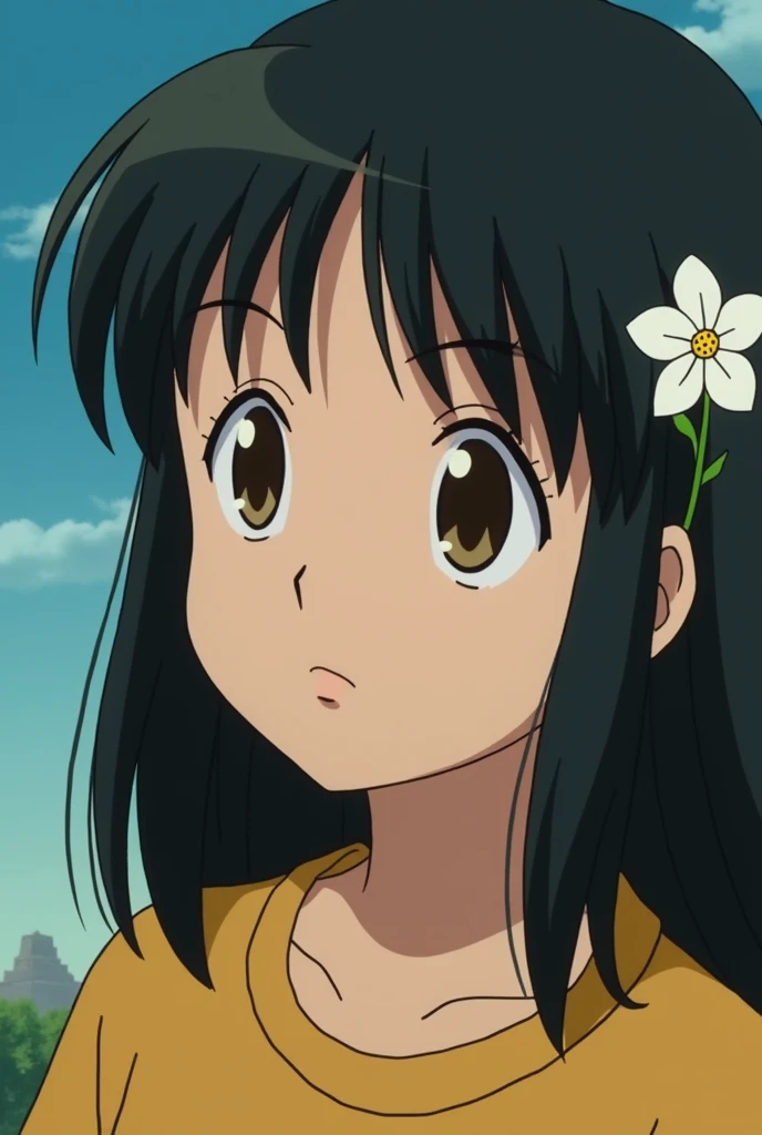 Anime scene of a girl with a flower in her hair, Style in anime Ghibli, Style in anime Ghibli style, Screenshot from anime Studio Ghibli, Nausicaä Ghibli,  Studio Ghibli anime style ,  + golgo 13 :10, Screenshot from the movie Ghibli, Screenshot from the a...