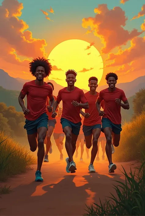 Jeunesse africaine, marche sportive santé, vues d'en bas, levé de soleil 