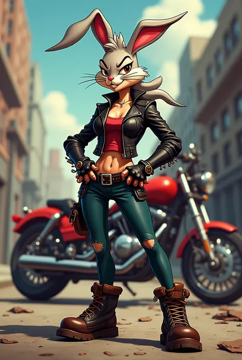 Create character from Looney Tones a Lola Bunny biker style cartoon