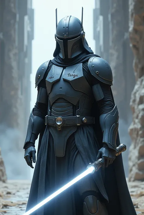 Jedi Knight with a white laser sword and the name Tangai on his suit