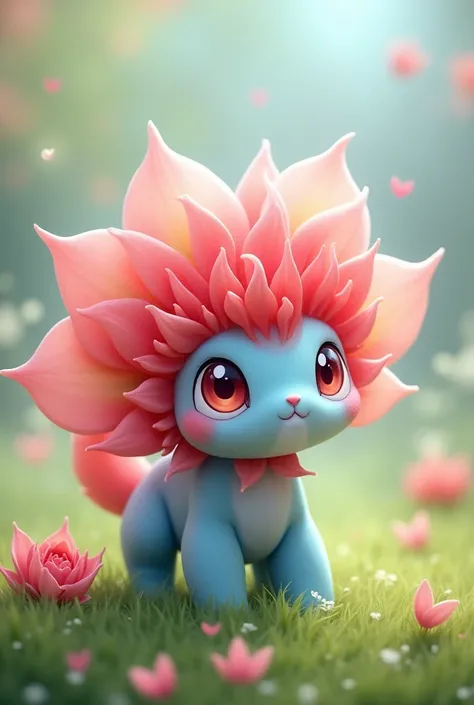 Create a cute red pink blue flower creature like a Pokémon
