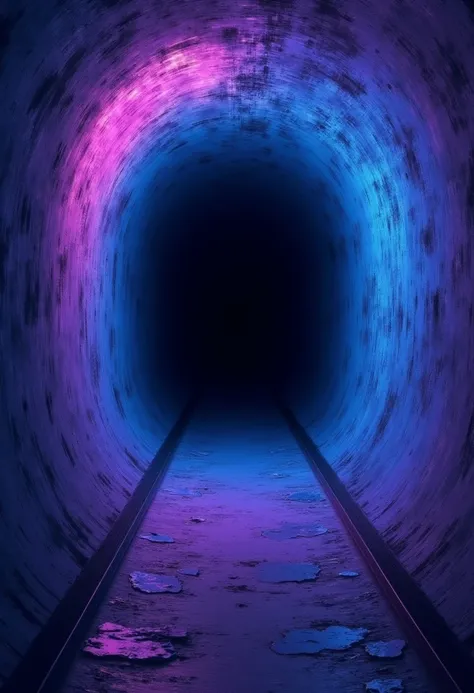 A tunnel with a gradient of deep purples and blues, fading into black