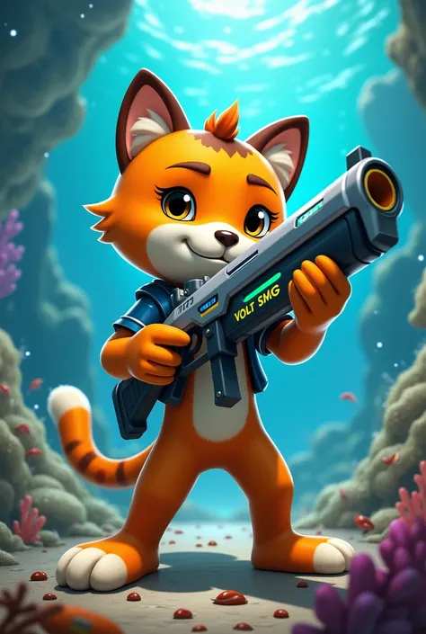 Make me a picture with Kwazii of the octonauts with a volt smg in hand 