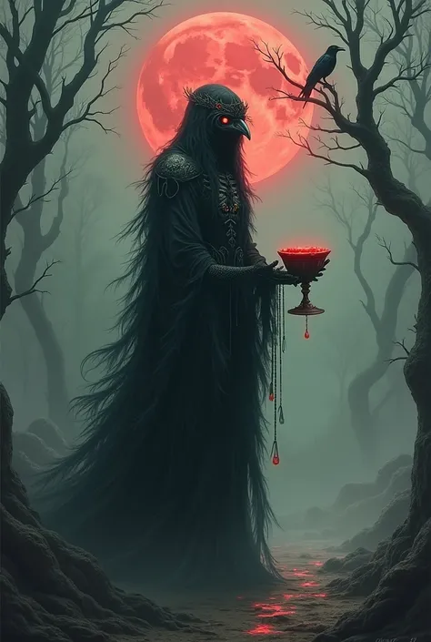 crie esta imagem com a seguinte descrição

Descrição da Imagem da Raven Queen :

scenario:

 A hazy astral plane ,  with gray mist and twisted, leafless trees  ( like dark fingers reaching the sky ).

 The ground is covered by a layer of ash ,  with lumino...