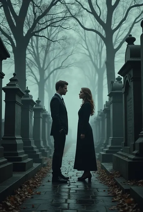 These two characters talking in a cemetery 