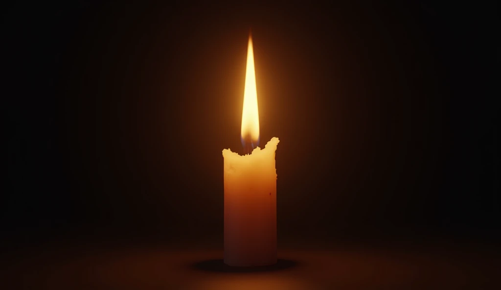 A 3D candle flickering with a strong flame in the midst of darkness. The candle represents hope and resilience, lighting the path toward freedom, with its glow slowly expanding outward to illuminate the surrounding area.