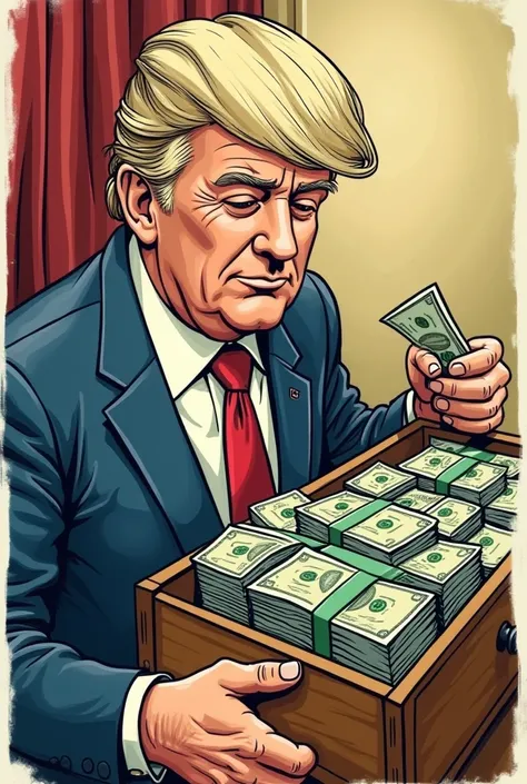 Panel 3: Scene: The politician opens a drawer full of stacks of cash labeled “funds for the people.” He looks pleased as he tucks a few bills into his pocket.
Politician (thinking): “Good thing the people can’t see where the real action is happening.


mak...