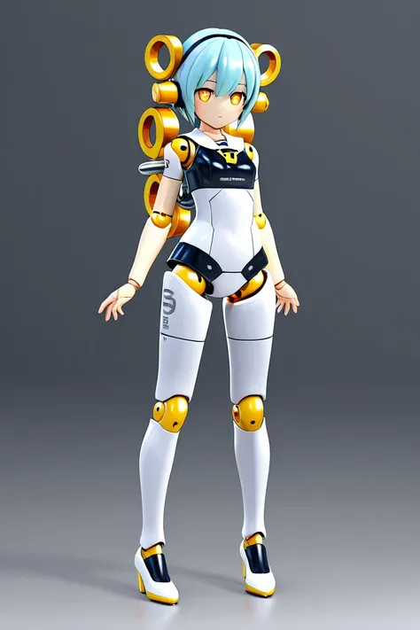 anime style, 1girl, younger female, humanoid robot, doll joints, winding key, mecha musume, perfect hands, 3d, high resolution, high quality, hd,  