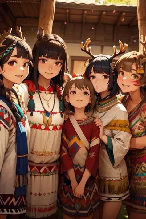   Native American、Navajo tribe  、Decoration、 deerの角のネックレス 、 ペンダントトップはdeerの角、 Do you take the horn of a  、 レザーでDecoration、Girls group photo、deer、親deer、小deer、Temple